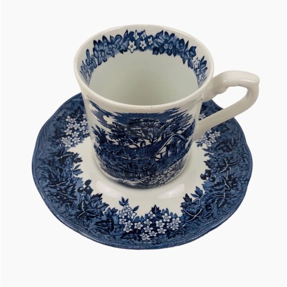 Anne Hathaway Cottage Meakin Romantic England Teacup Saucer Blue White Set - Picture 2 of 10